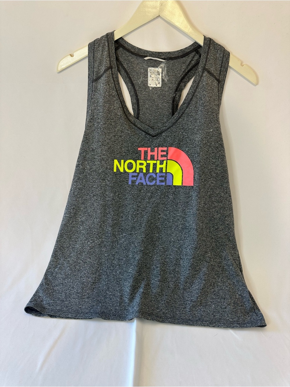 The North Face Charcoal Gray Racerback Tank with Neon Logo